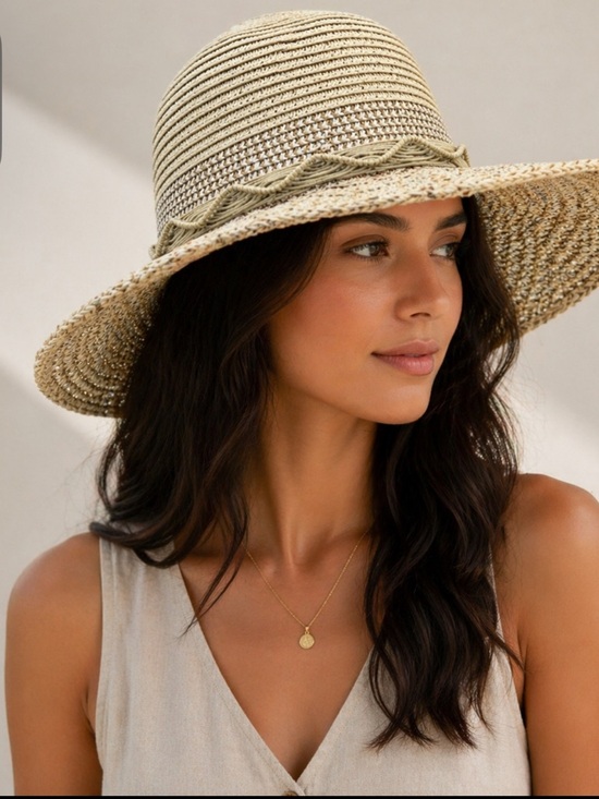 Scala Accessories - 285. NWOT. Scala Raffia Sun Hat with Decorative Band.